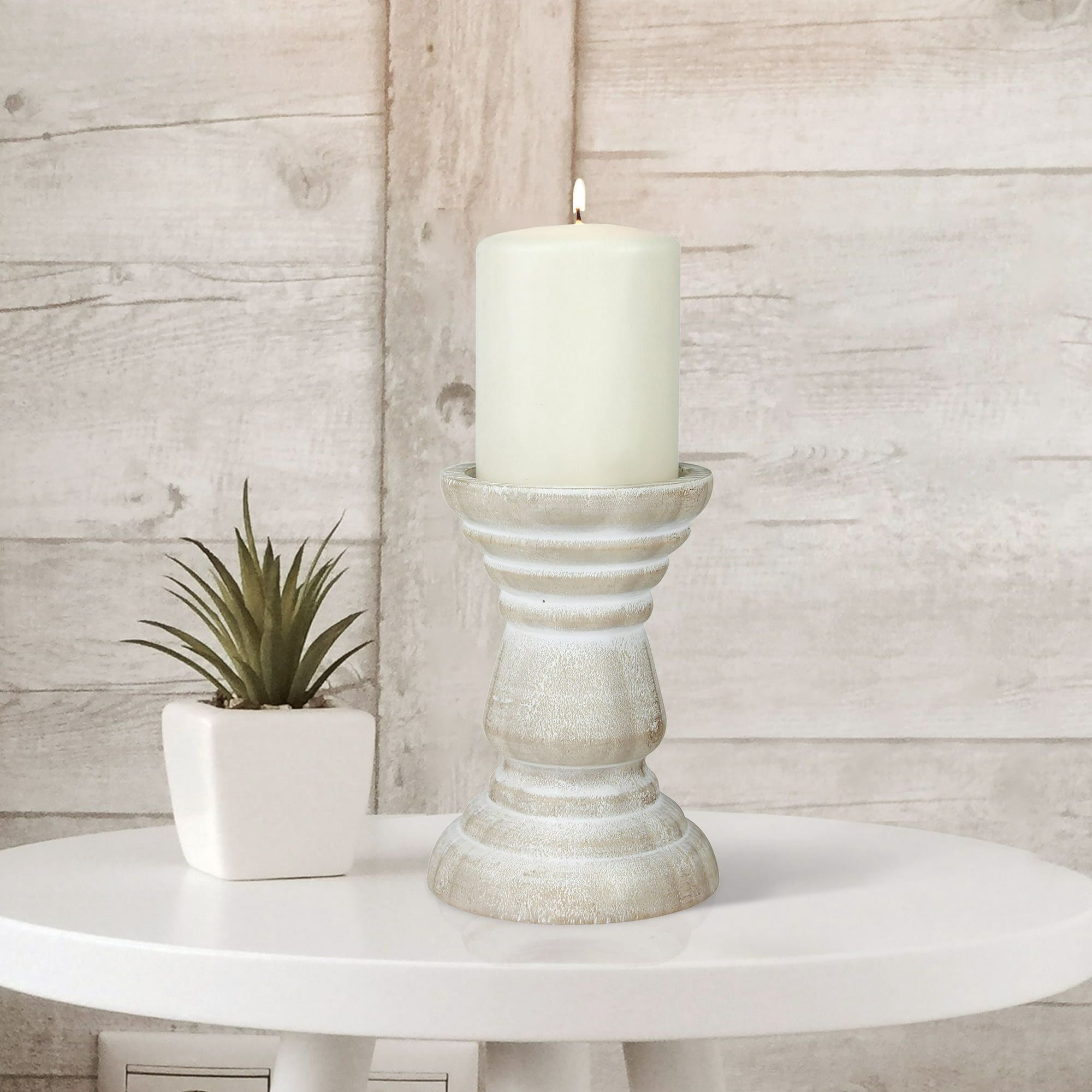 Tabletop 6" Coastal Wood Pillar Candle Holder