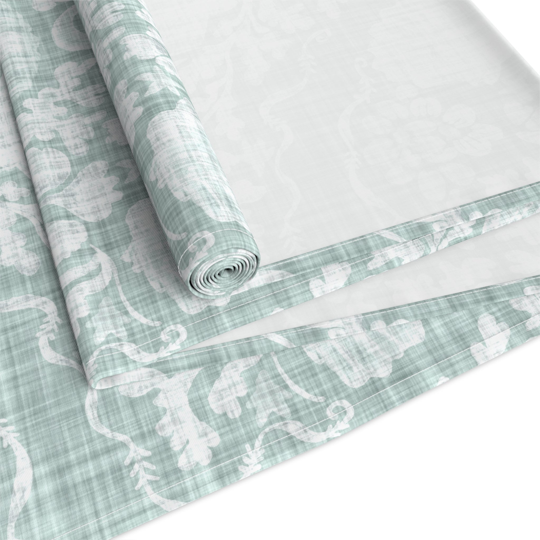 Sage Seahorse Damask Table Runner