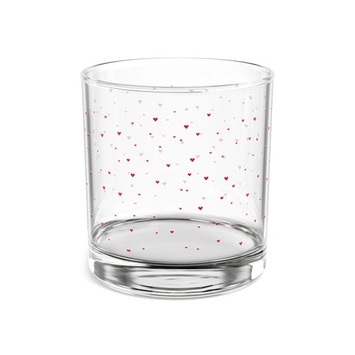 10oz Confetti Heart Rocks Glass — Dotted Pink Heart Whiskey Tumbler