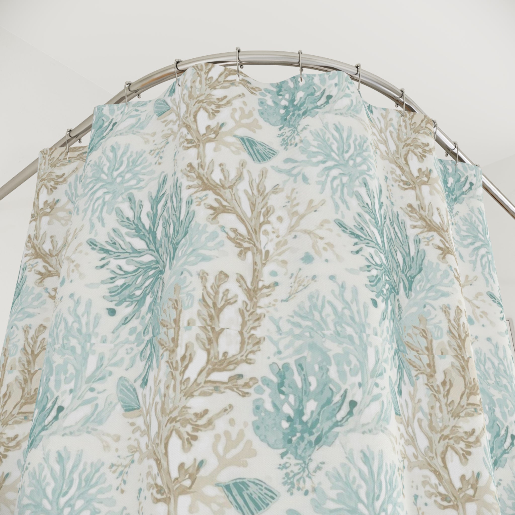 Coastal Coral Reef Shower Curtain — Teal & Sand Beach Bathroom Decor