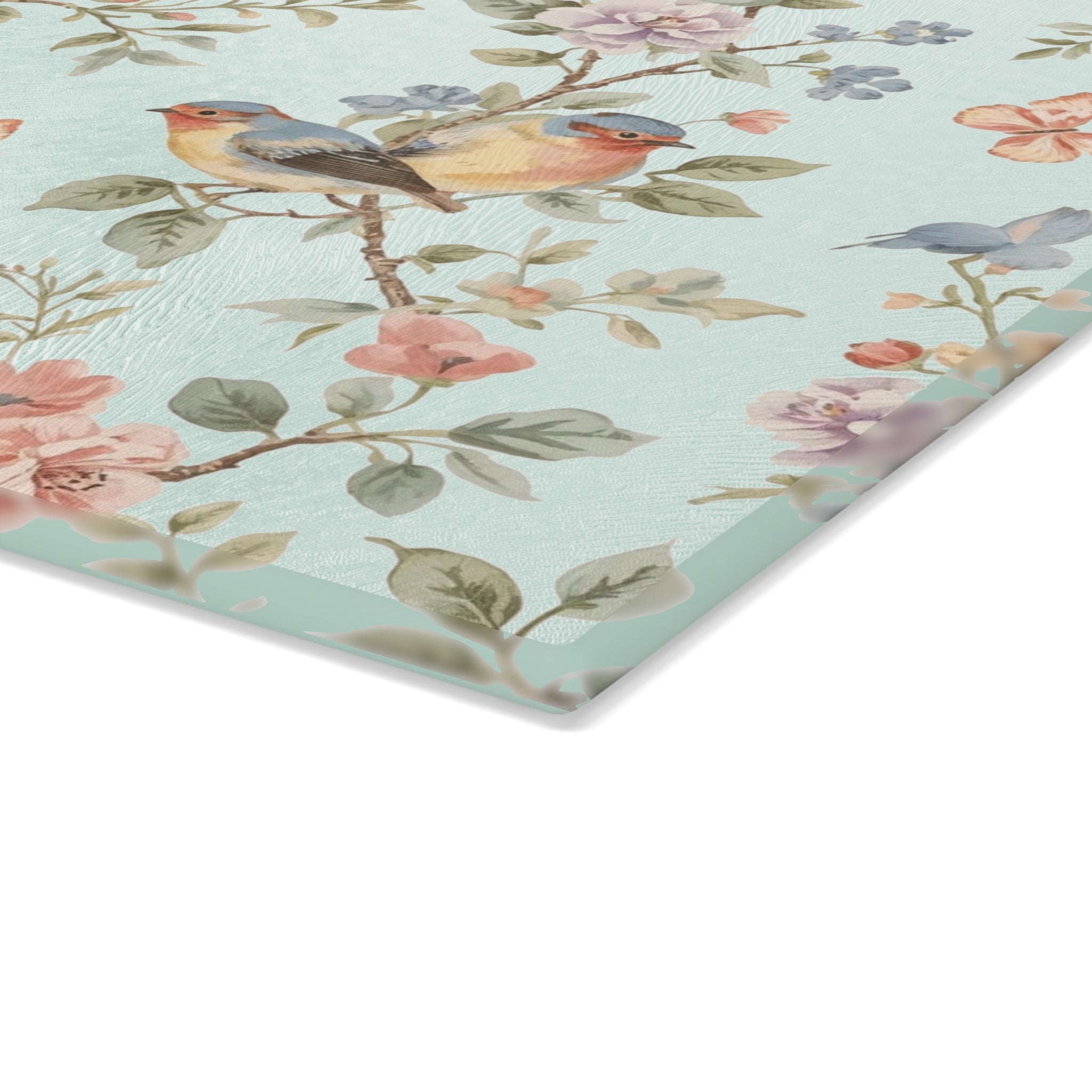 Floral Songbirds Glass Cutting Board