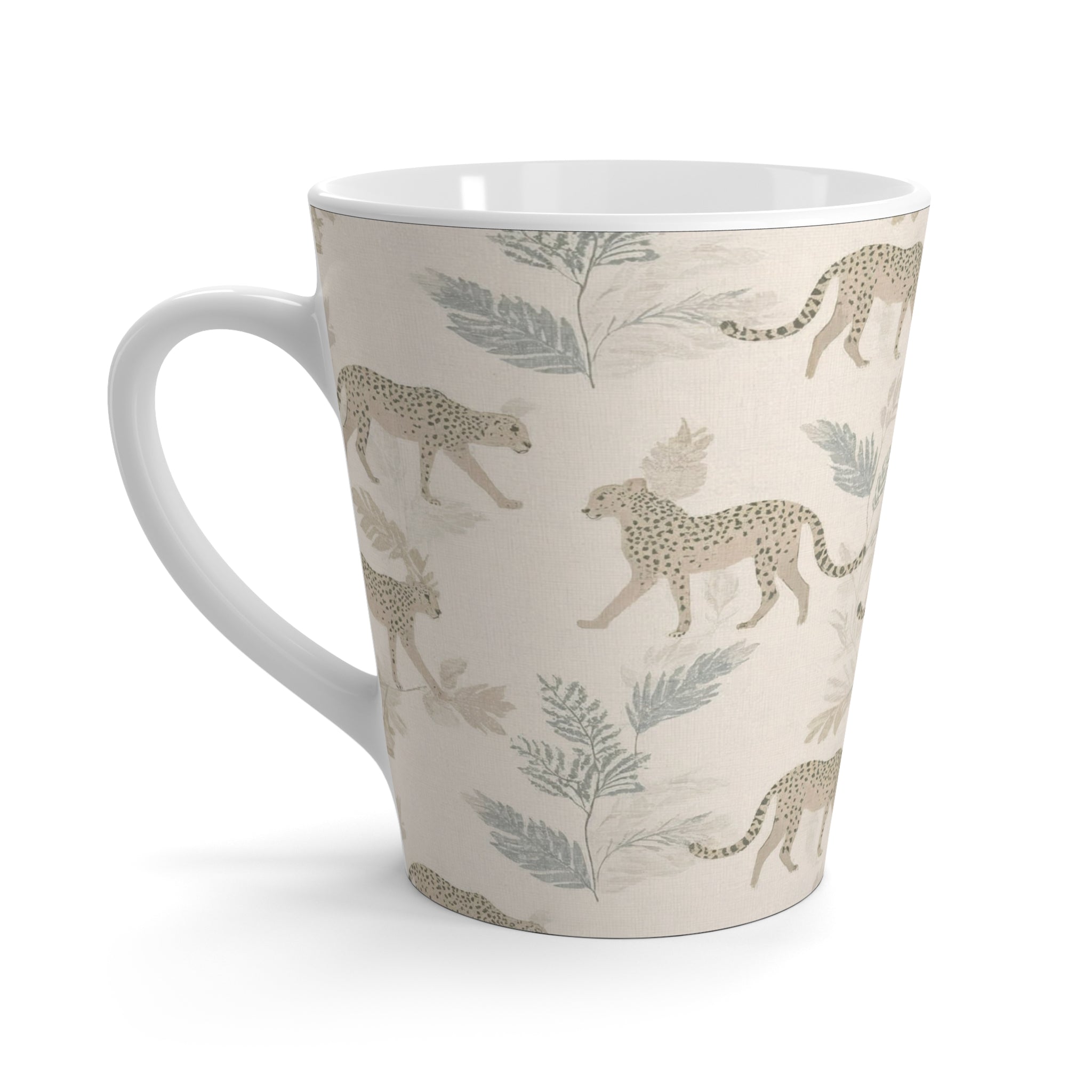 Leopard Pattern Latte Mug – Neutral Botanical Coffee Cup