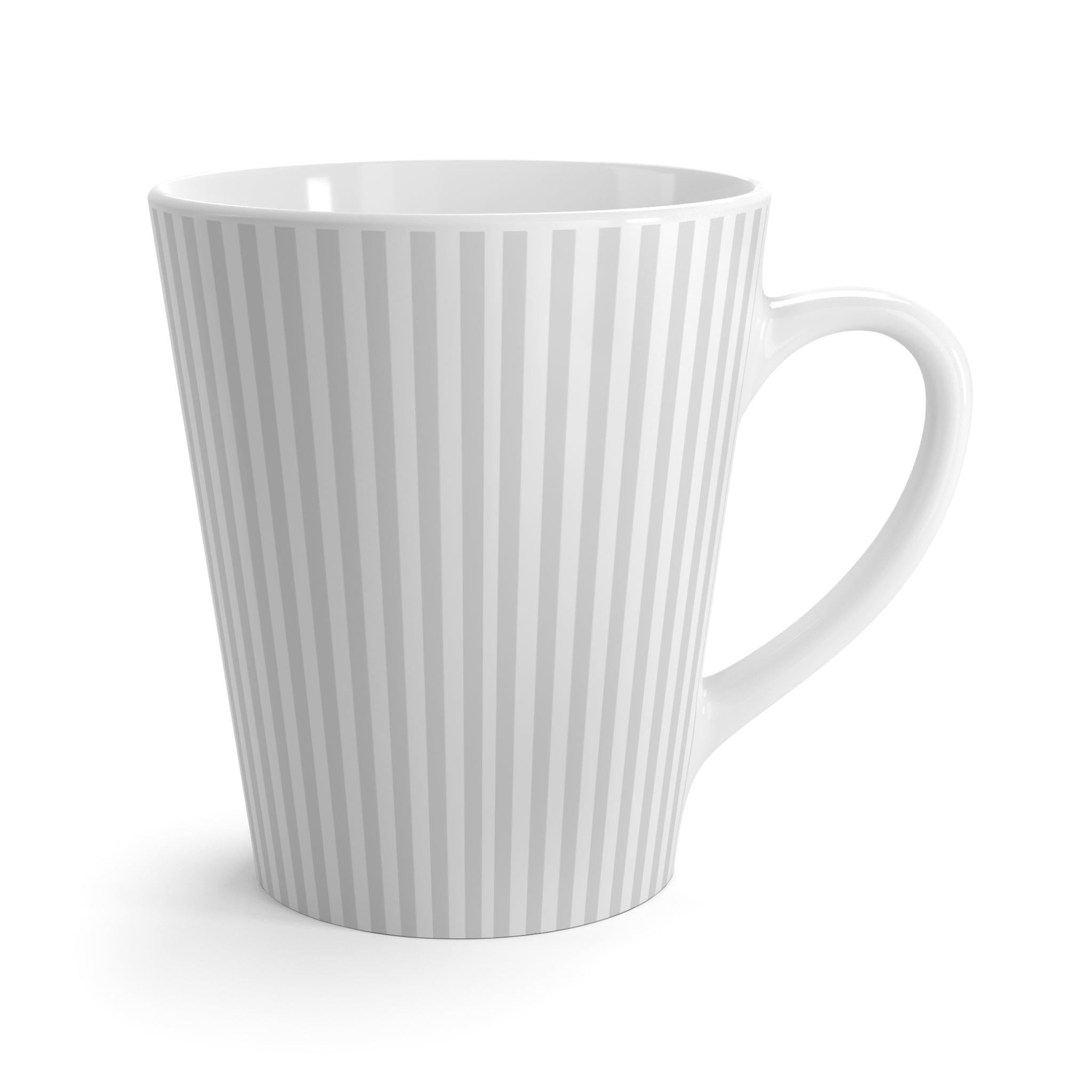 Striped Latte Mug | Vertical Grey White Lines, Modern Minimal Ceramic