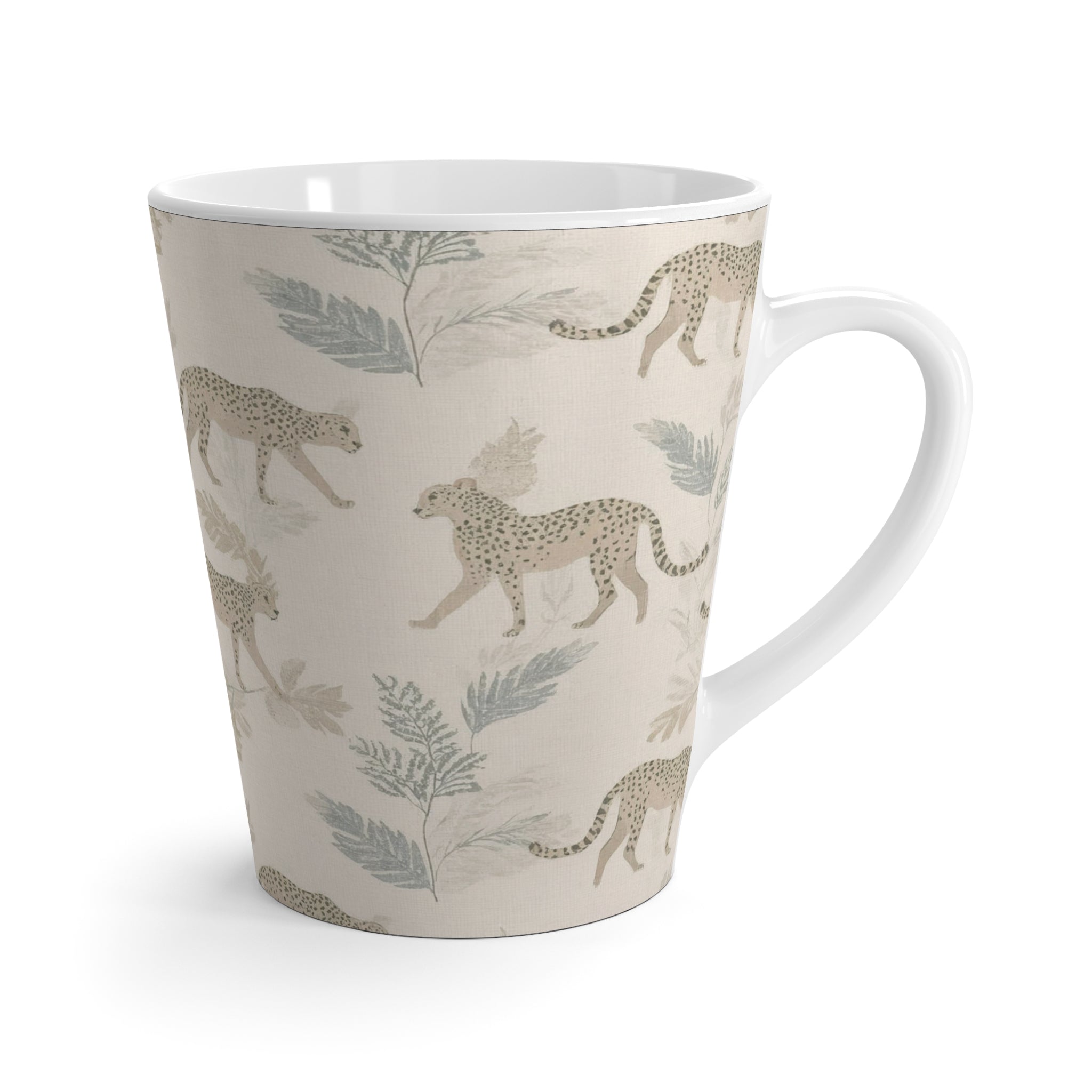 Leopard Pattern Latte Mug – Neutral Botanical Coffee Cup
