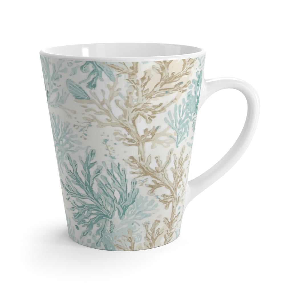 Seafoam Coral Latte Mug — Coastal Floral Ceramic Coffee Cup