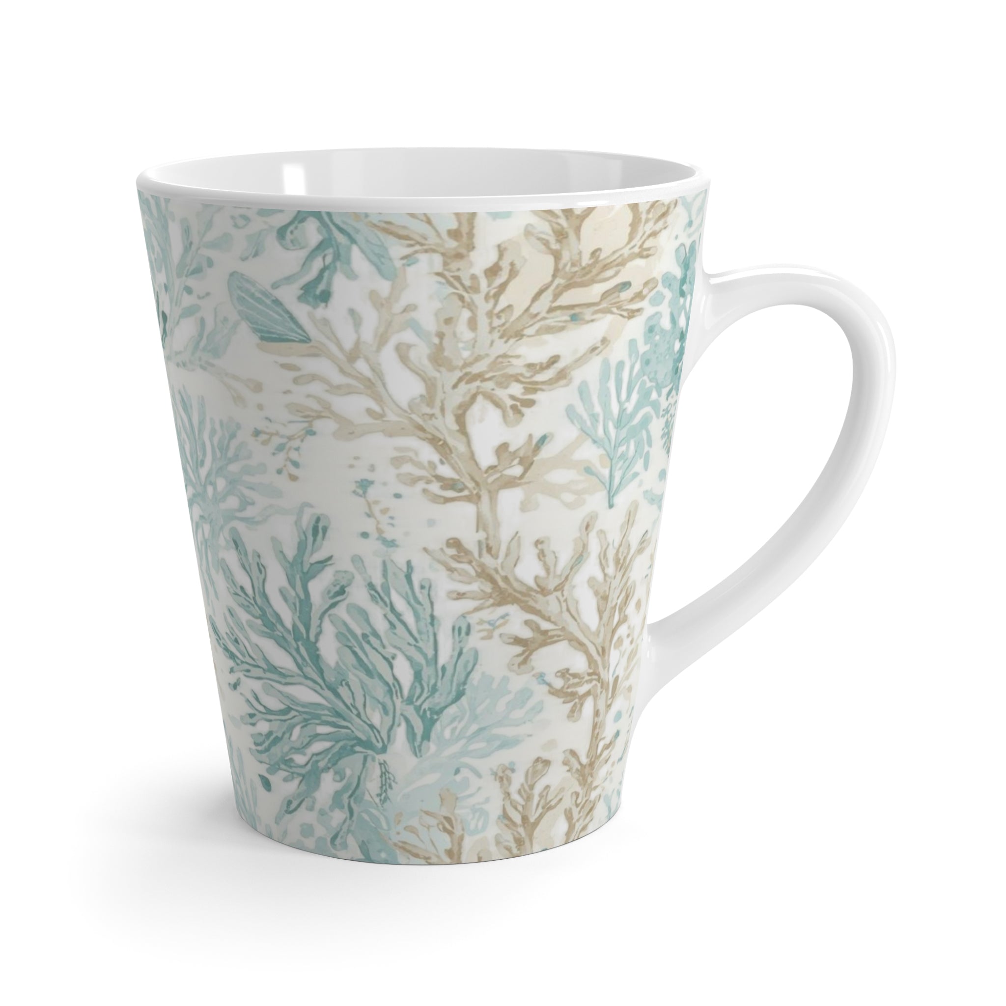 Seafoam Coral Latte Mug — Coastal Floral Ceramic Coffee Cup