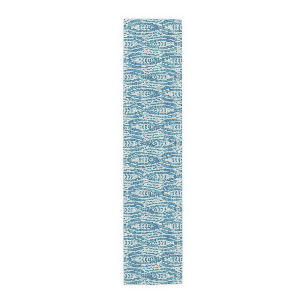 Coastal Blue Ikat Fish Table Runner