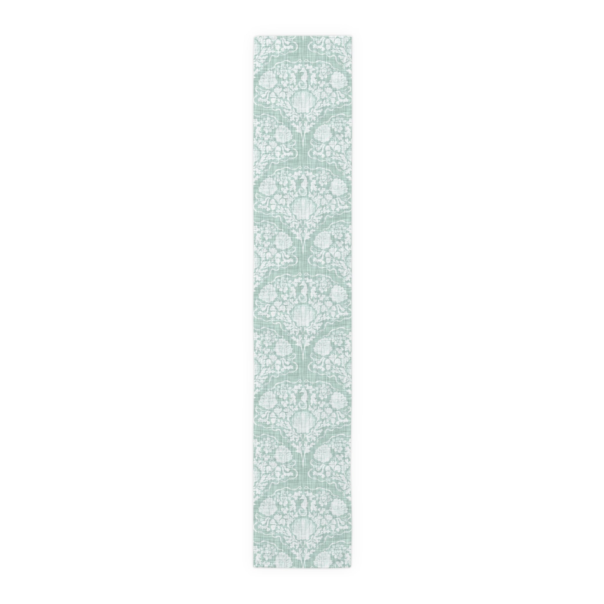 Sage Seahorse Damask Table Runner
