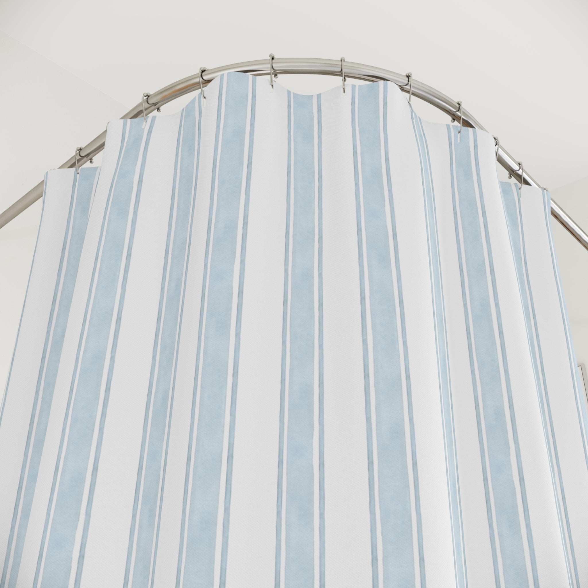 Soft Blue Vertical Stripe Bathroom Curtain