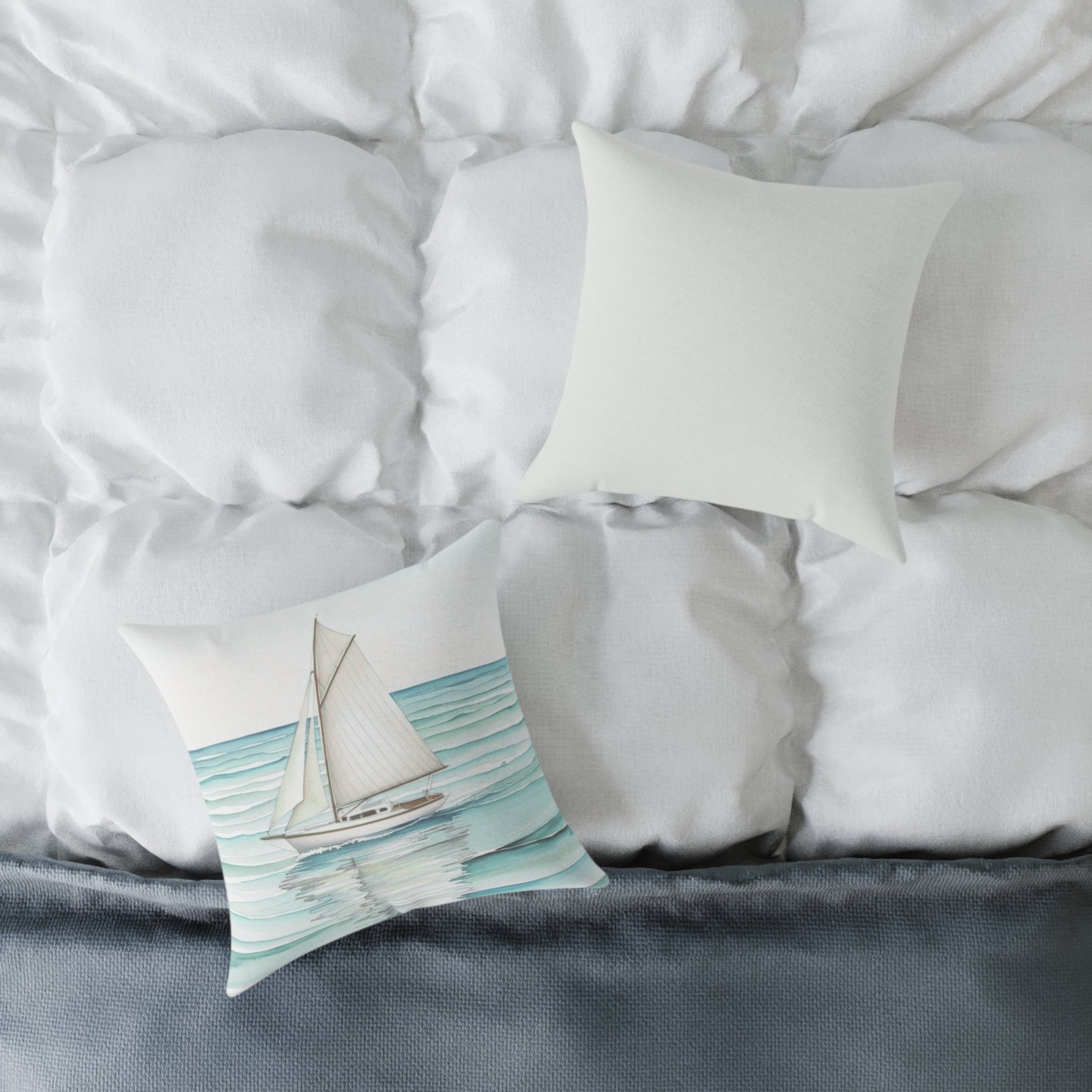 Sailboat Decorative Pillow, Nautical Home Decor, Coastal Living Room Accent, Gift for Sailor, Beach House Pillow