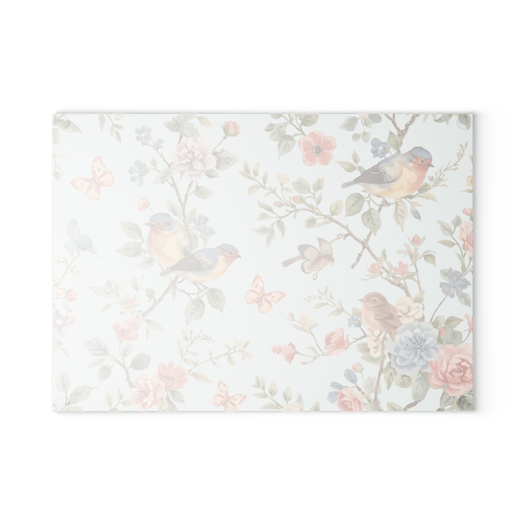 Floral Songbirds Glass Cutting Board
