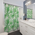 Tropical Palm Leaf Shower Curtain — Green Botanical Bathroom Décor