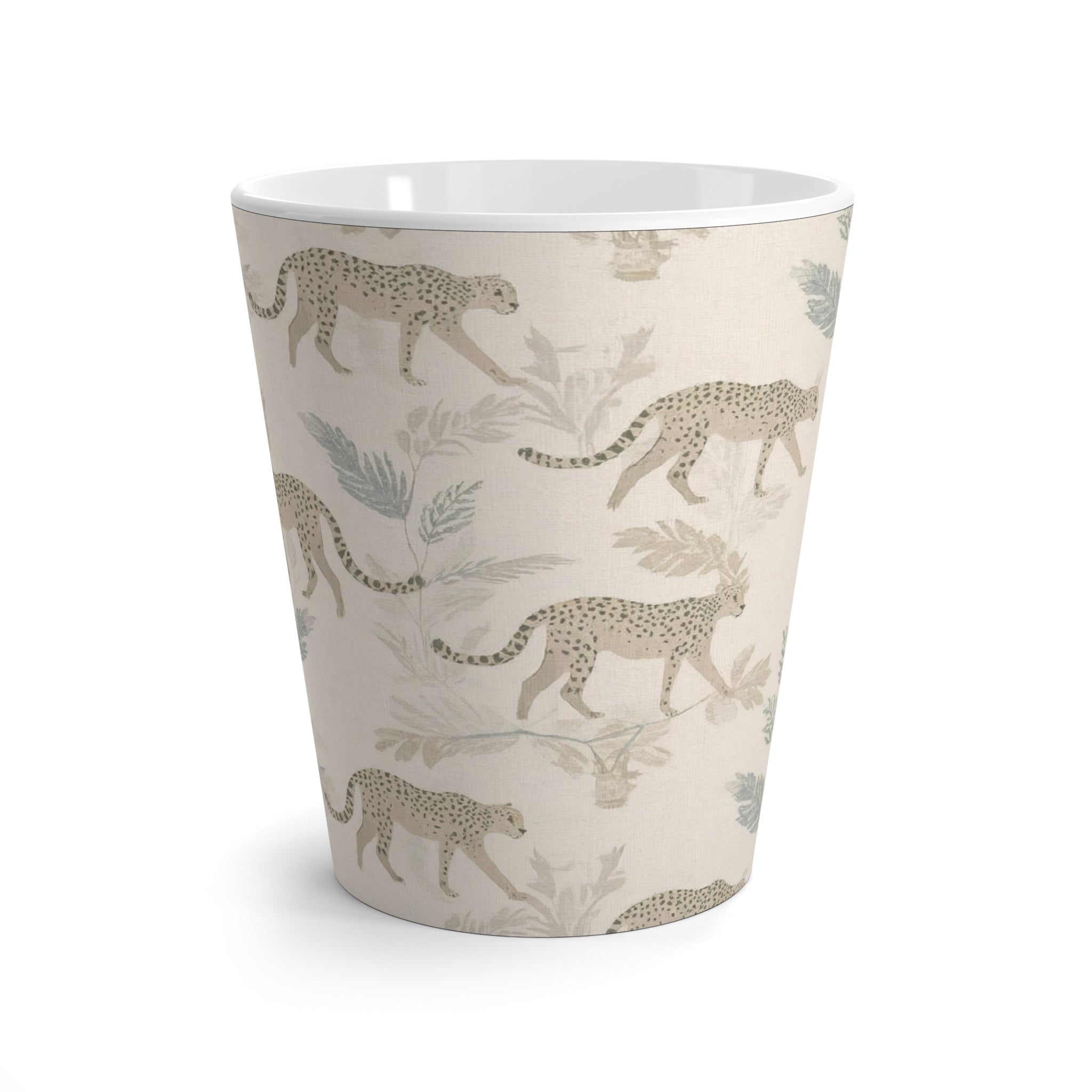 Leopard Pattern Latte Mug – Neutral Botanical Coffee Cup