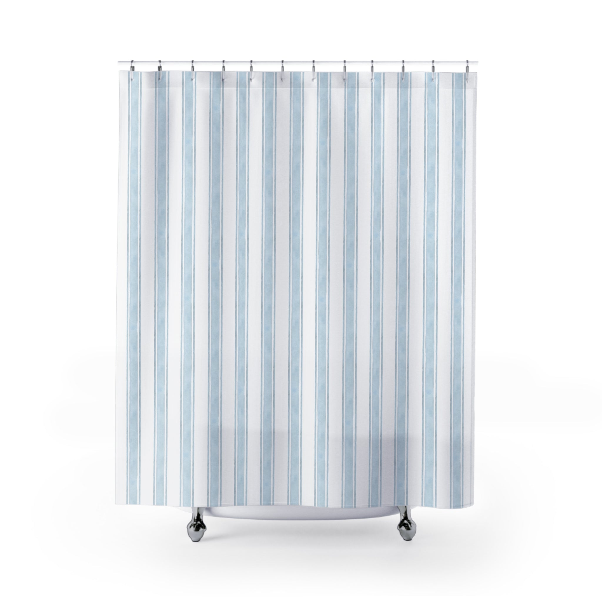 Soft Blue Vertical Stripe Bathroom Curtain