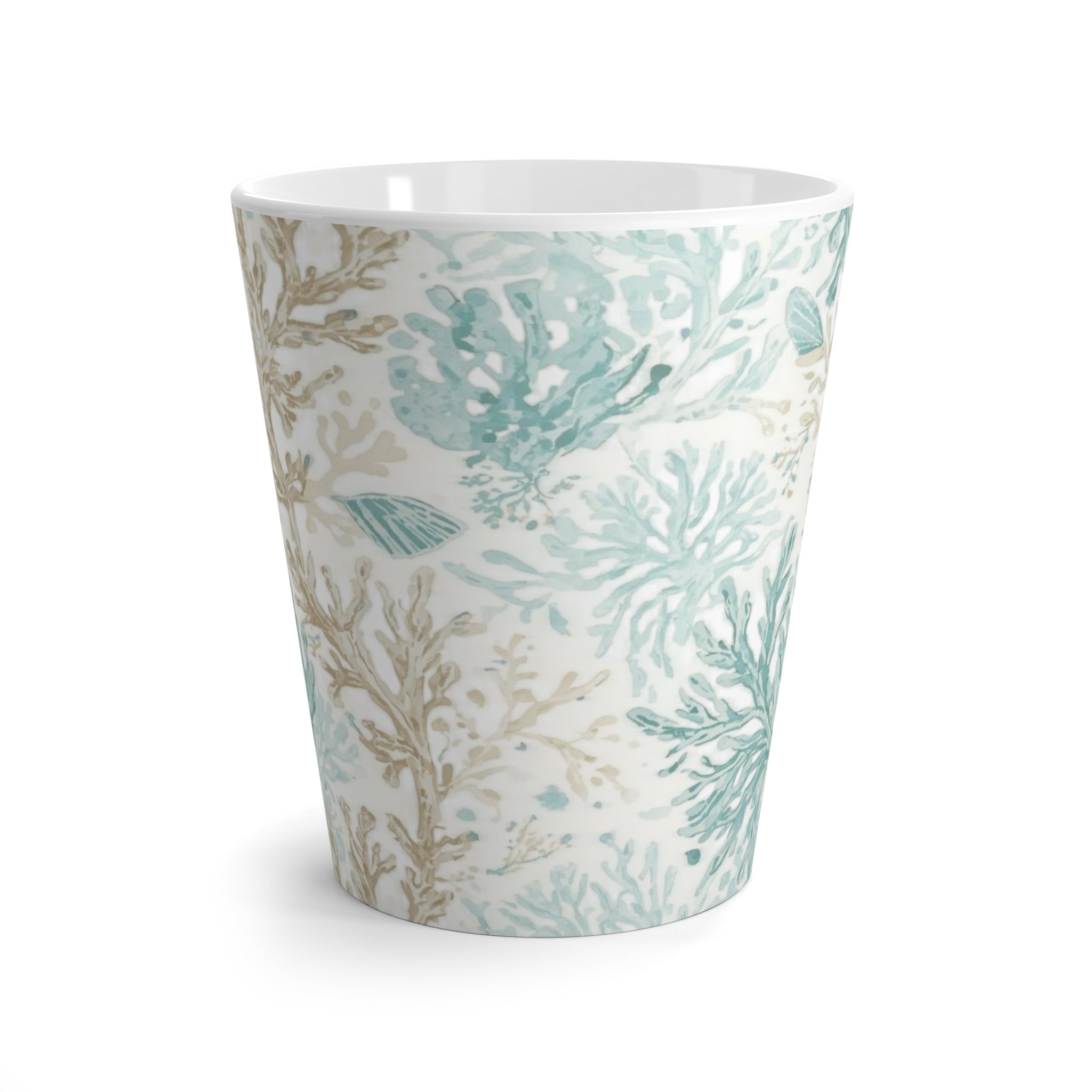 Seafoam Coral Latte Mug — Coastal Floral Ceramic Coffee Cup