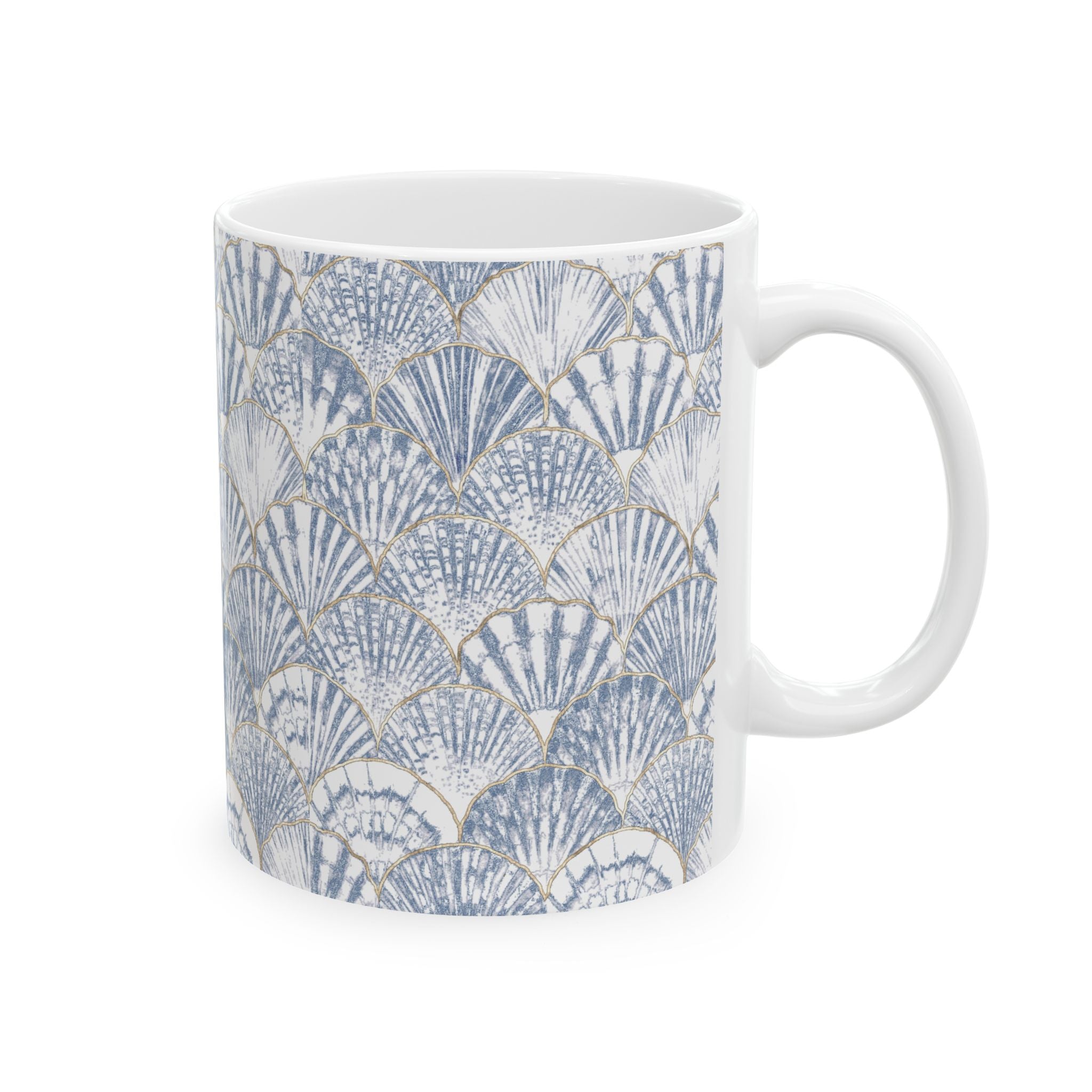 Blue Seashell Pattern Ceramic Mug