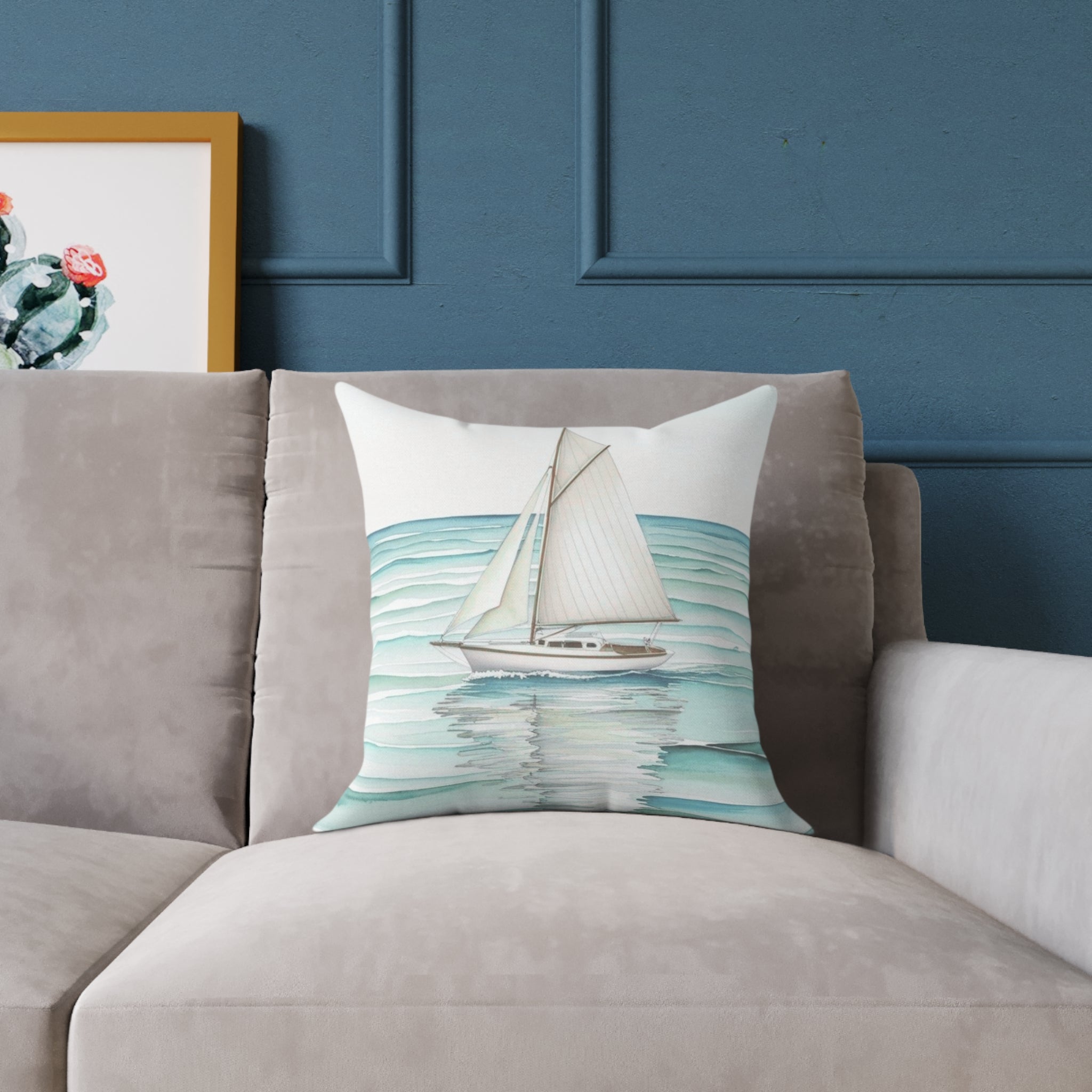 Sailboat Decorative Pillow, Nautical Home Decor, Coastal Living Room Accent, Gift for Sailor, Beach House Pillow