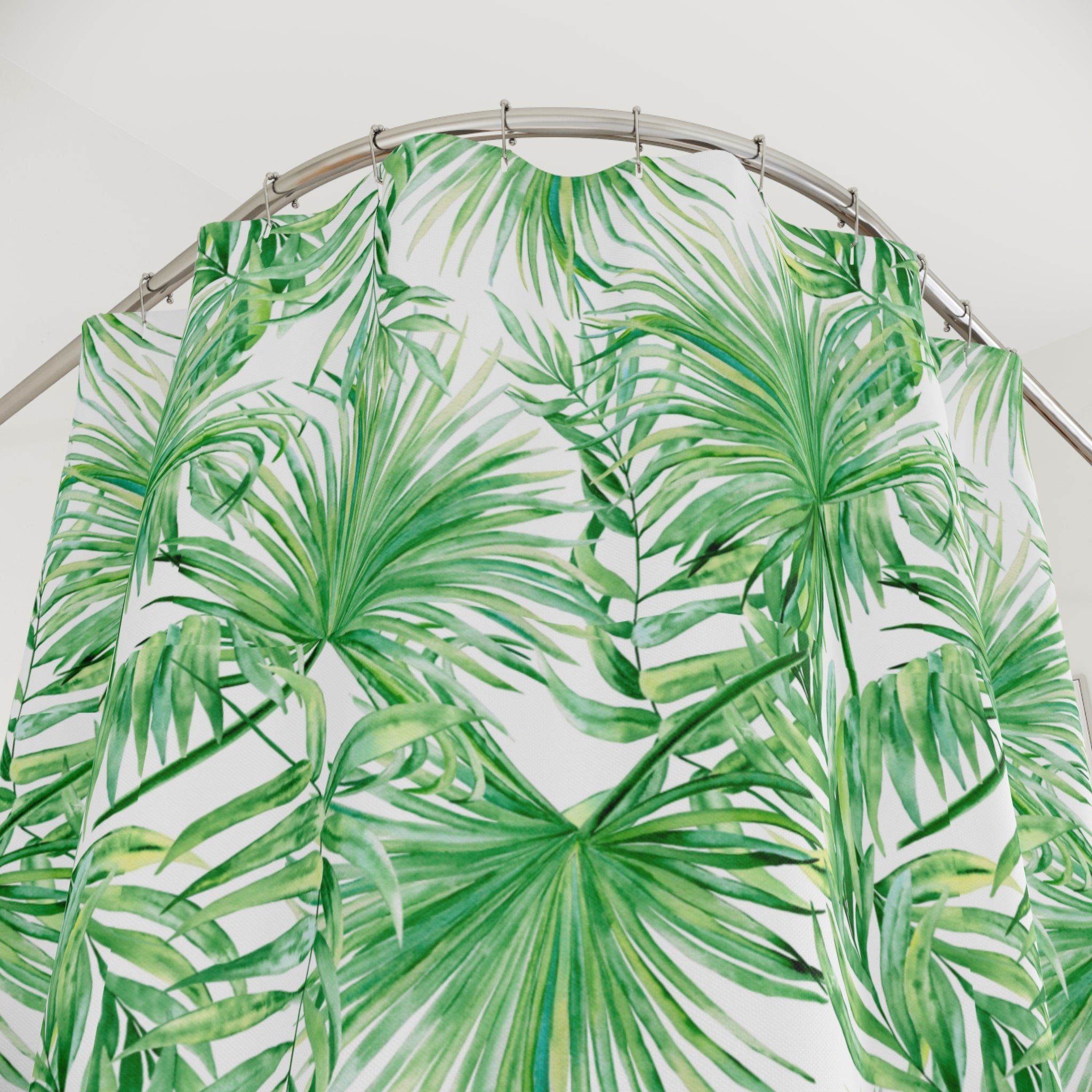 Tropical Palm Leaf Shower Curtain — Green Botanical Bathroom Décor