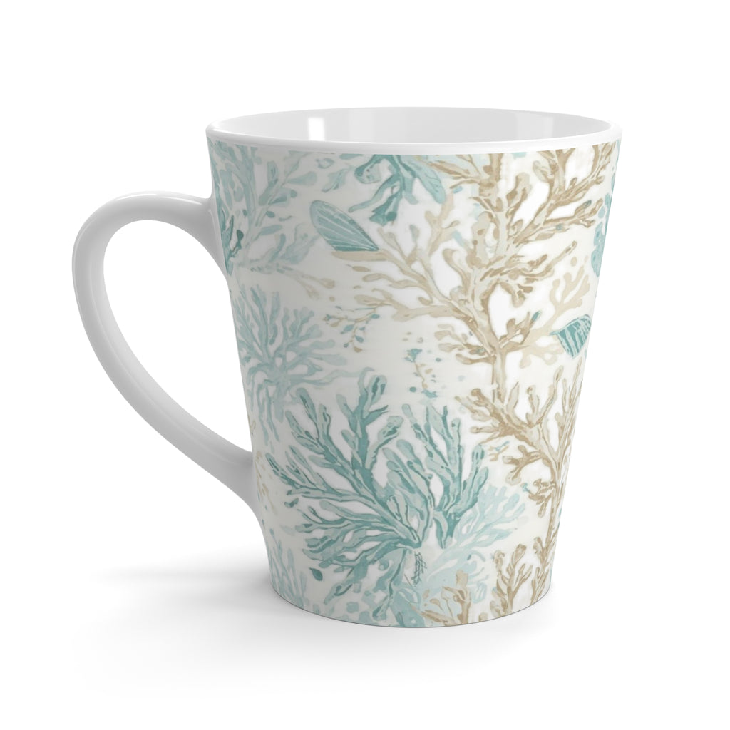 Seafoam Coral Latte Mug — Coastal Floral Ceramic Coffee Cup