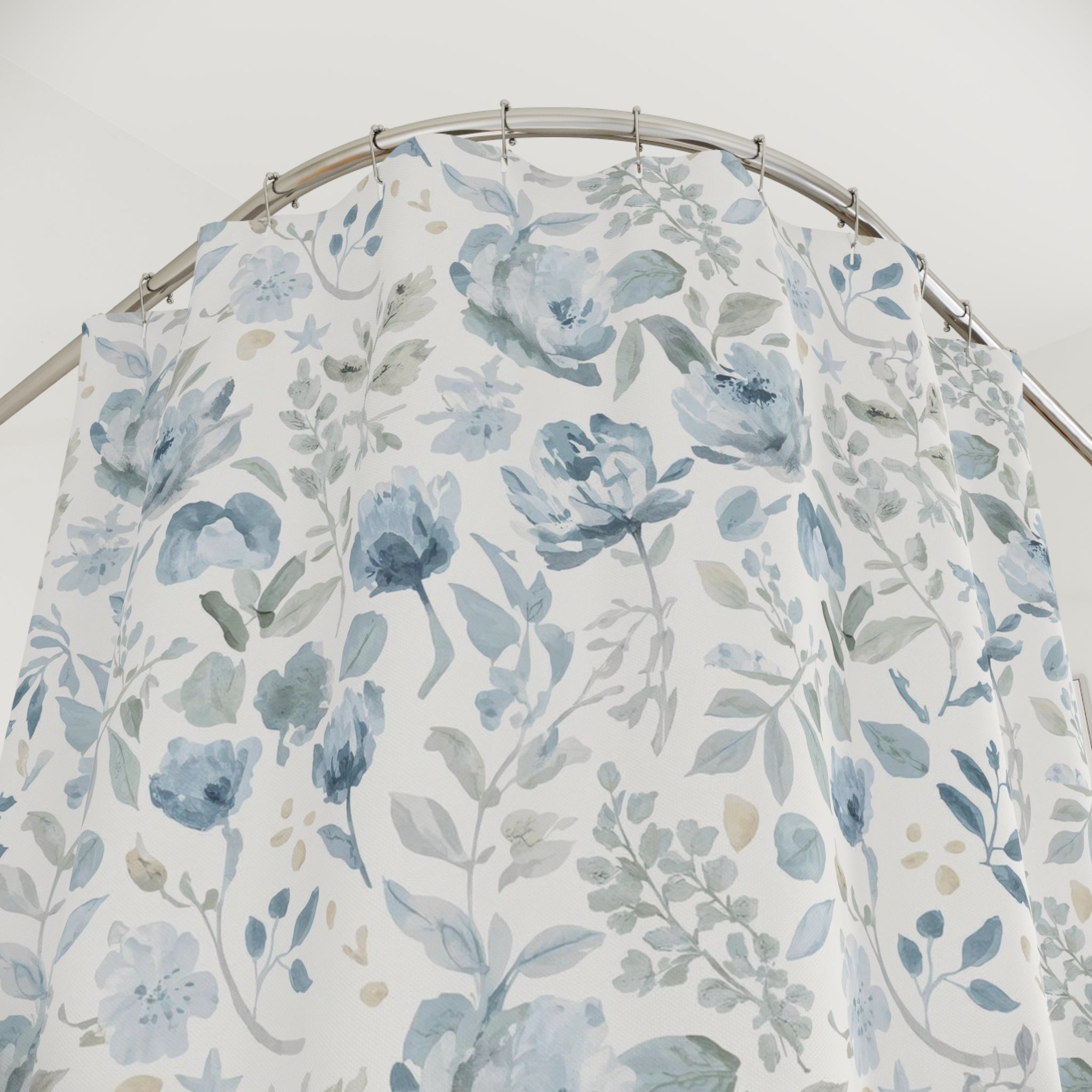 Blue Watercolor Floral Shower Curtain | Botanical Bathroom Decor