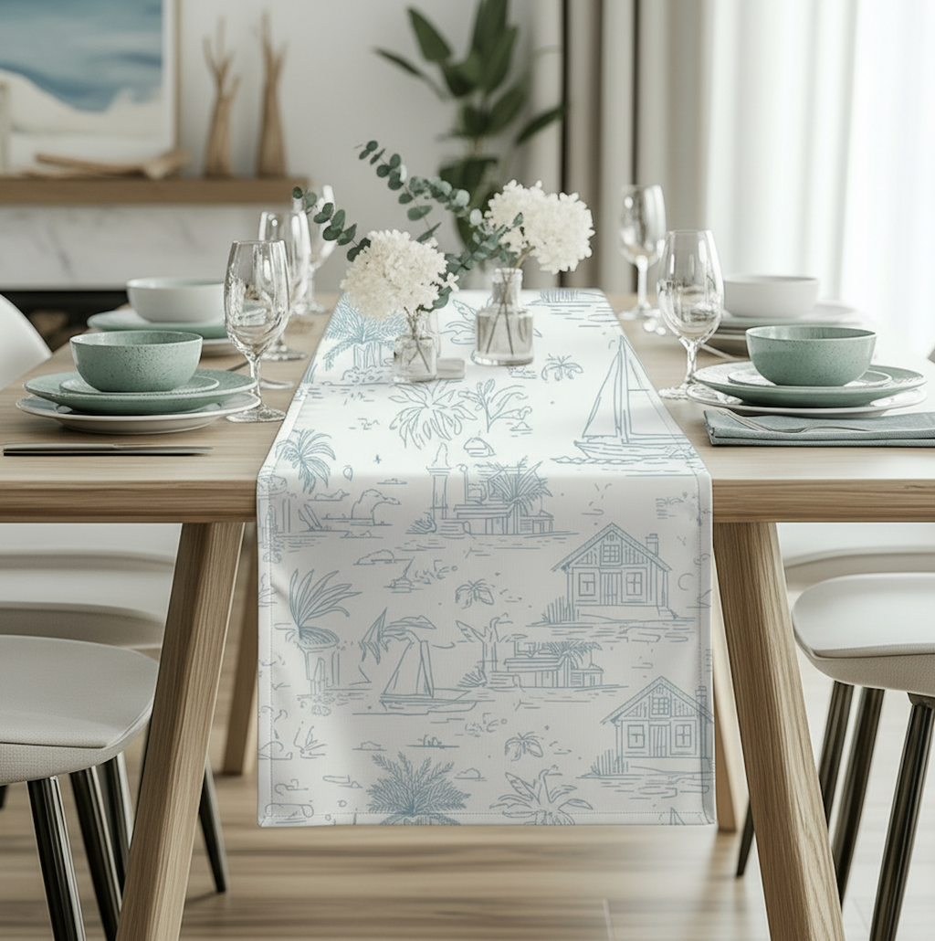 Coastal Toile Table Runner