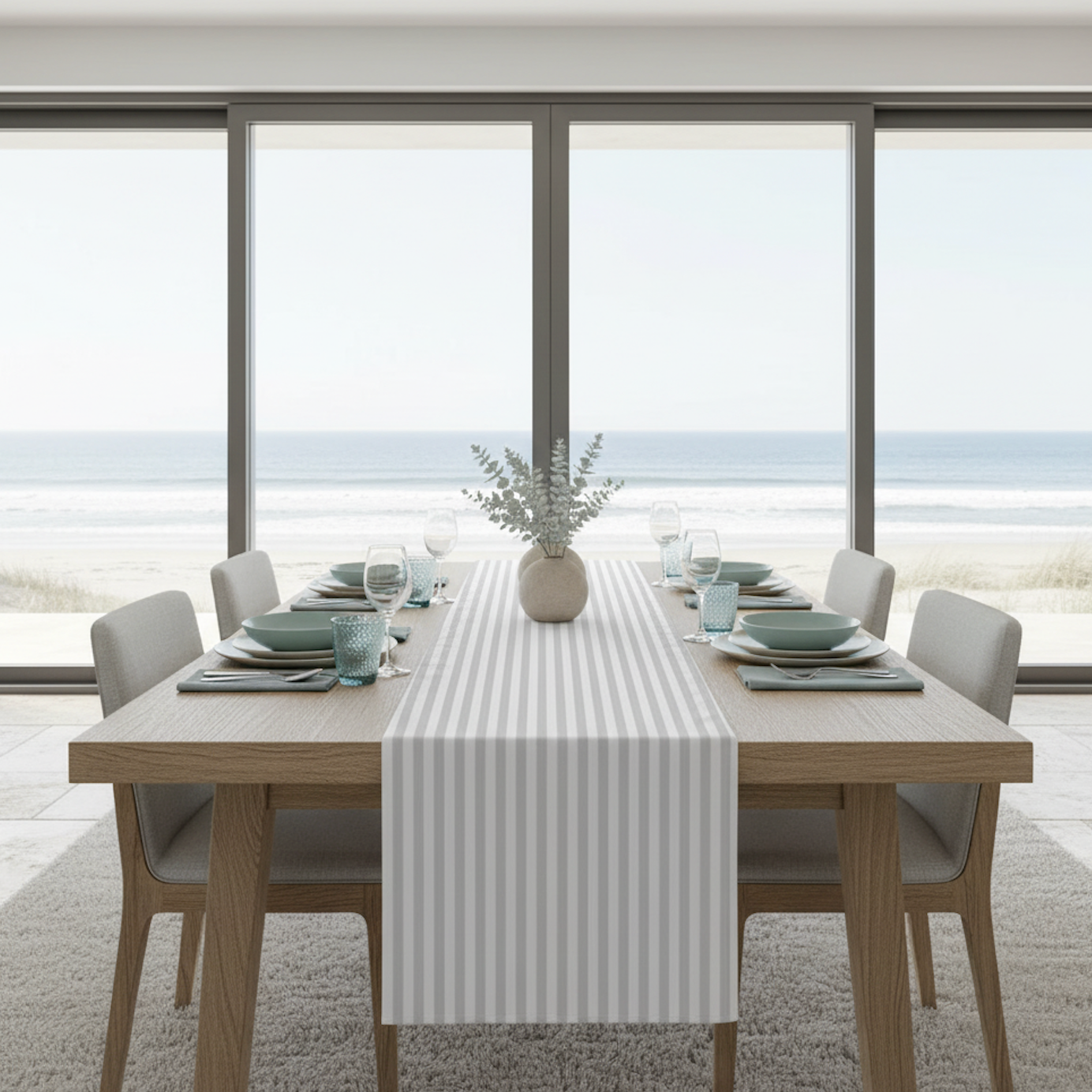 Coastal Gray Striped Table Runner
