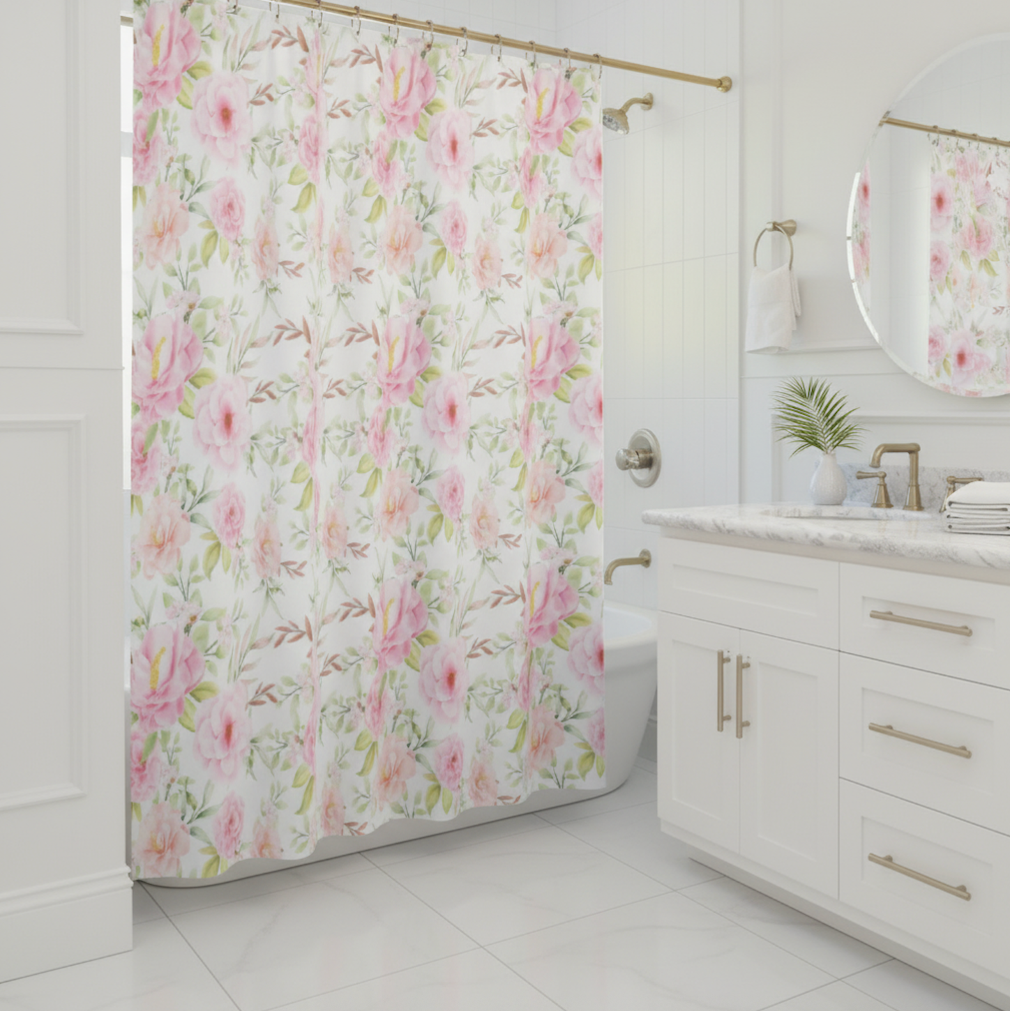 Pink Floral Shower Curtain
