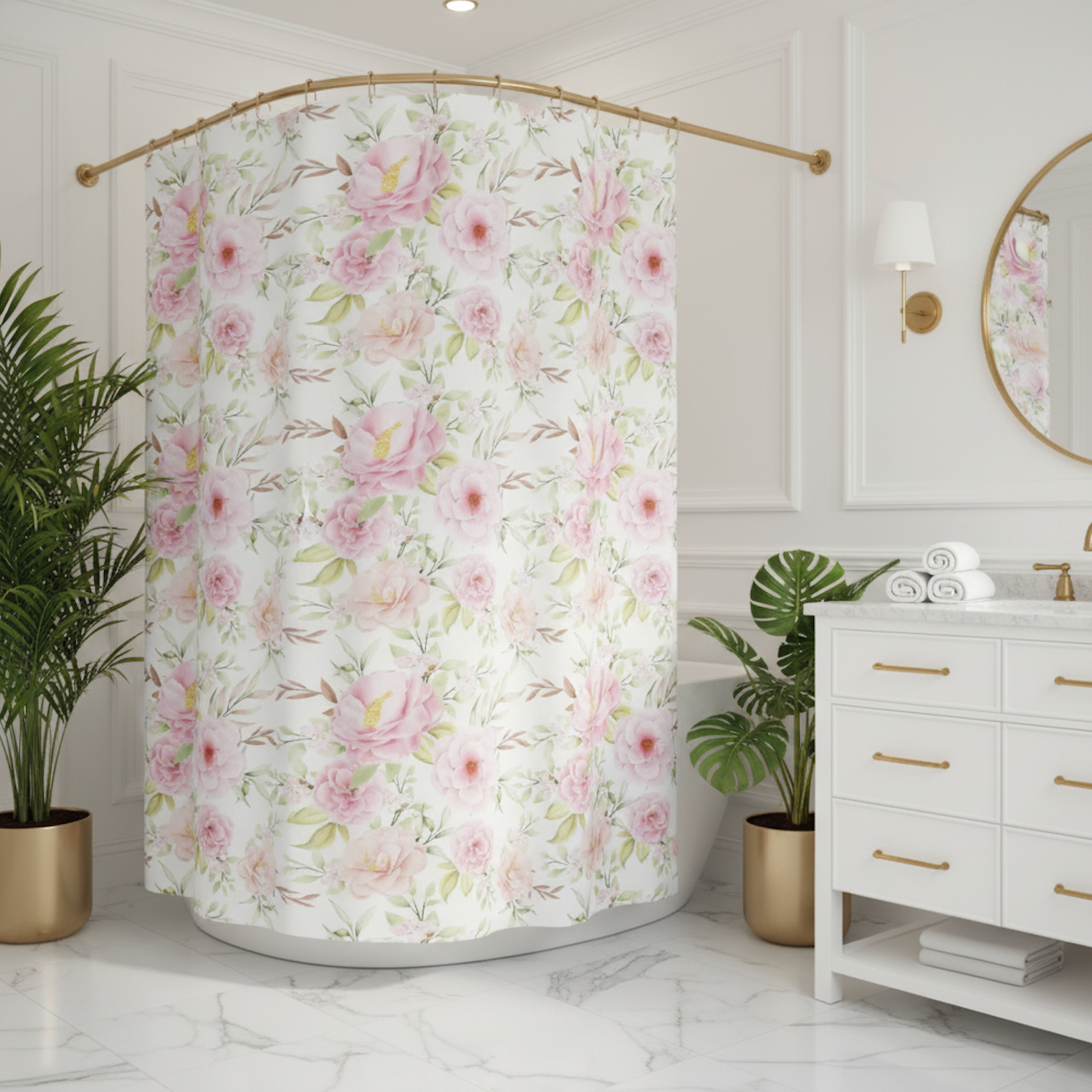Pink Floral Shower Curtain