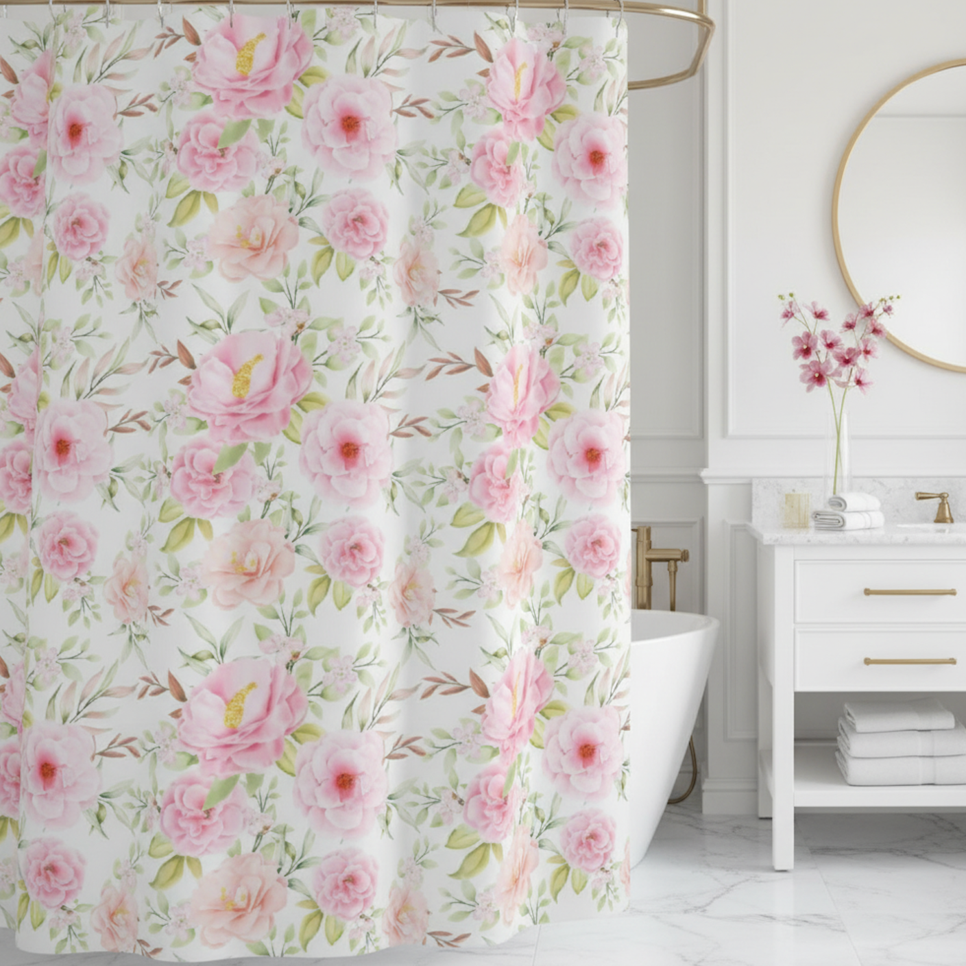Pink Floral Shower Curtain
