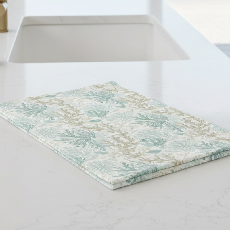 Aqua Coastal Coral Kitchen Towel