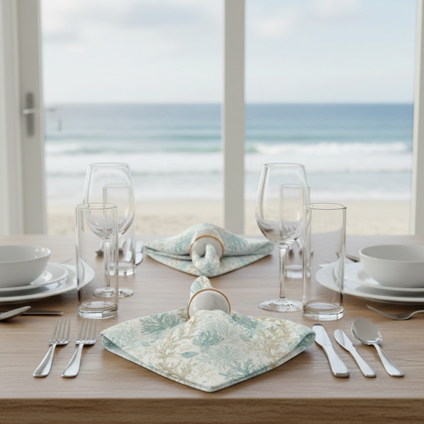Aqua Coral Linen Napkins – Set of 4
