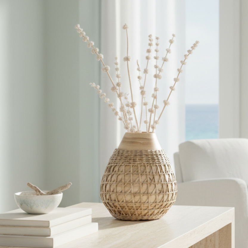 Bamboo Vase with Seagrass Weave