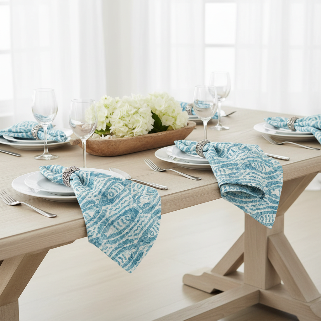 Coastal Fish Pattern Linen Napkins Set of 4