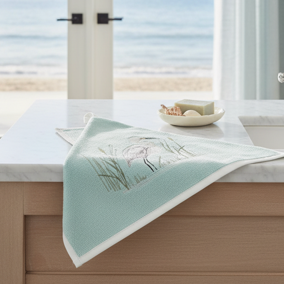 White Egret Bird Terrycloth Guest Hand Towel