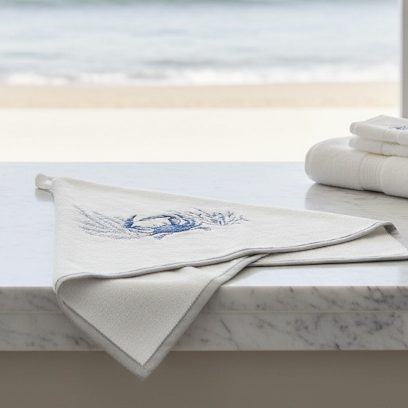 Blue Crab Terrycloth Guest Hand Towel