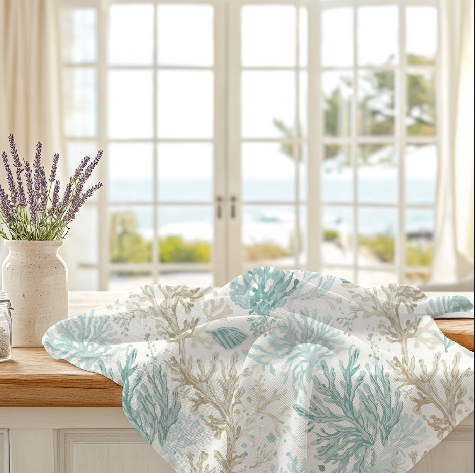 Coastal Coral Kitchen Towel