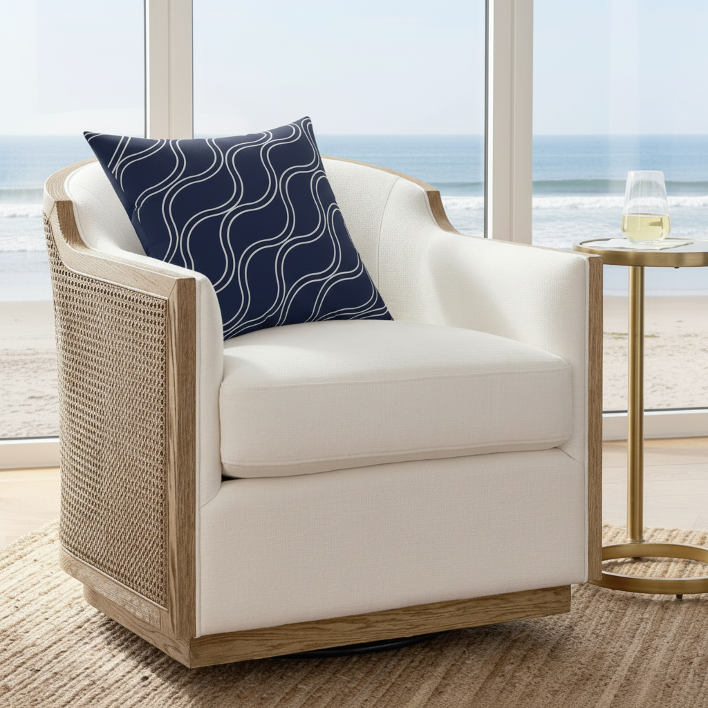 Navy Blue Coastal Wave Throw Pillow