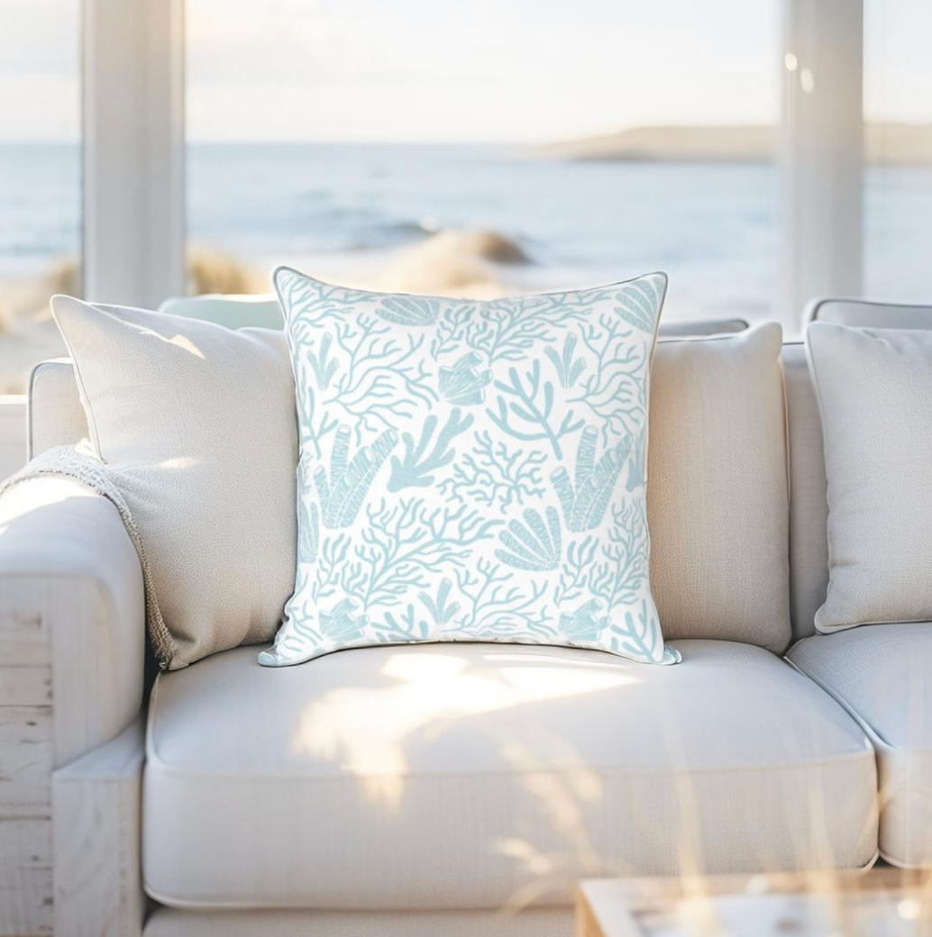 Ocean-inspired Square Poly Canvas Pillow, Coastal Decor, Beach House Cushion, Natural Living Room Accent, Gift for Sea Lovers