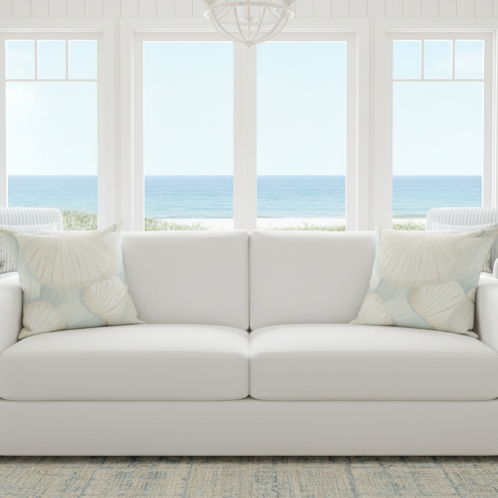 Seafoam Coastal Shells Throw Pillow