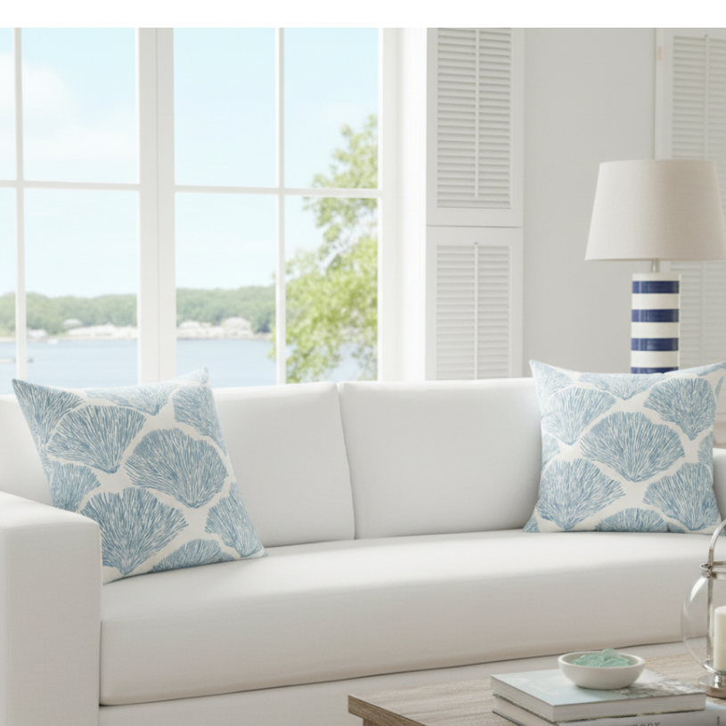 Coastal Blue Shell Pattern Throw Pillow