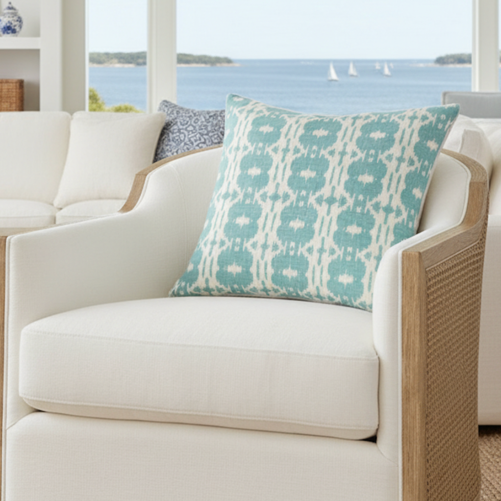 Teal Ikat Pattern Throw Pillow