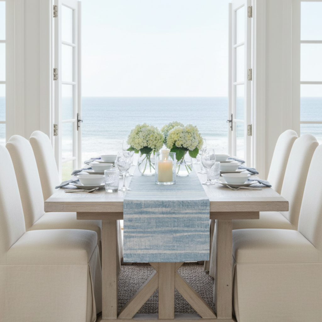 Light Blue Washed Stripe Table Runner