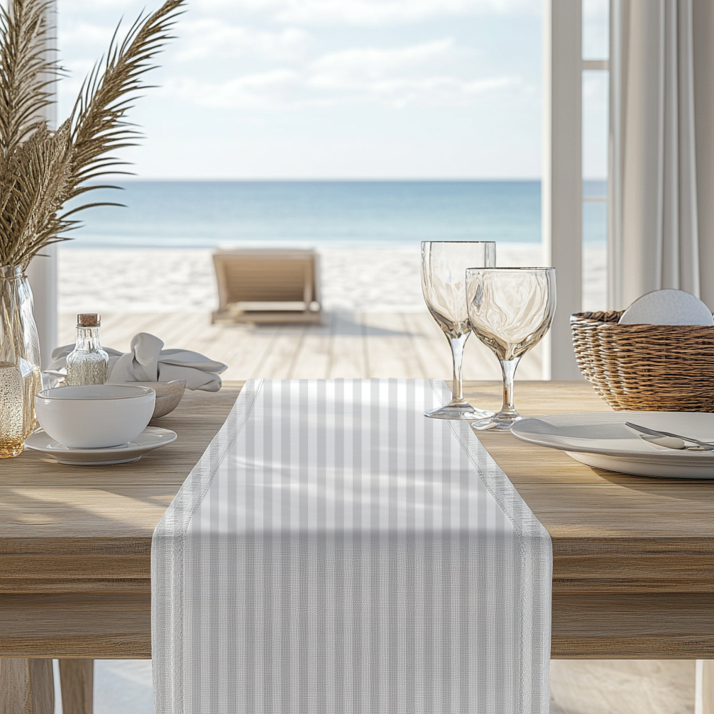 Coastal Gray Striped Table Runner