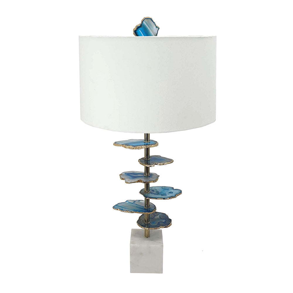 Coastal Blue & White Agate Table Lamp with Marble Base