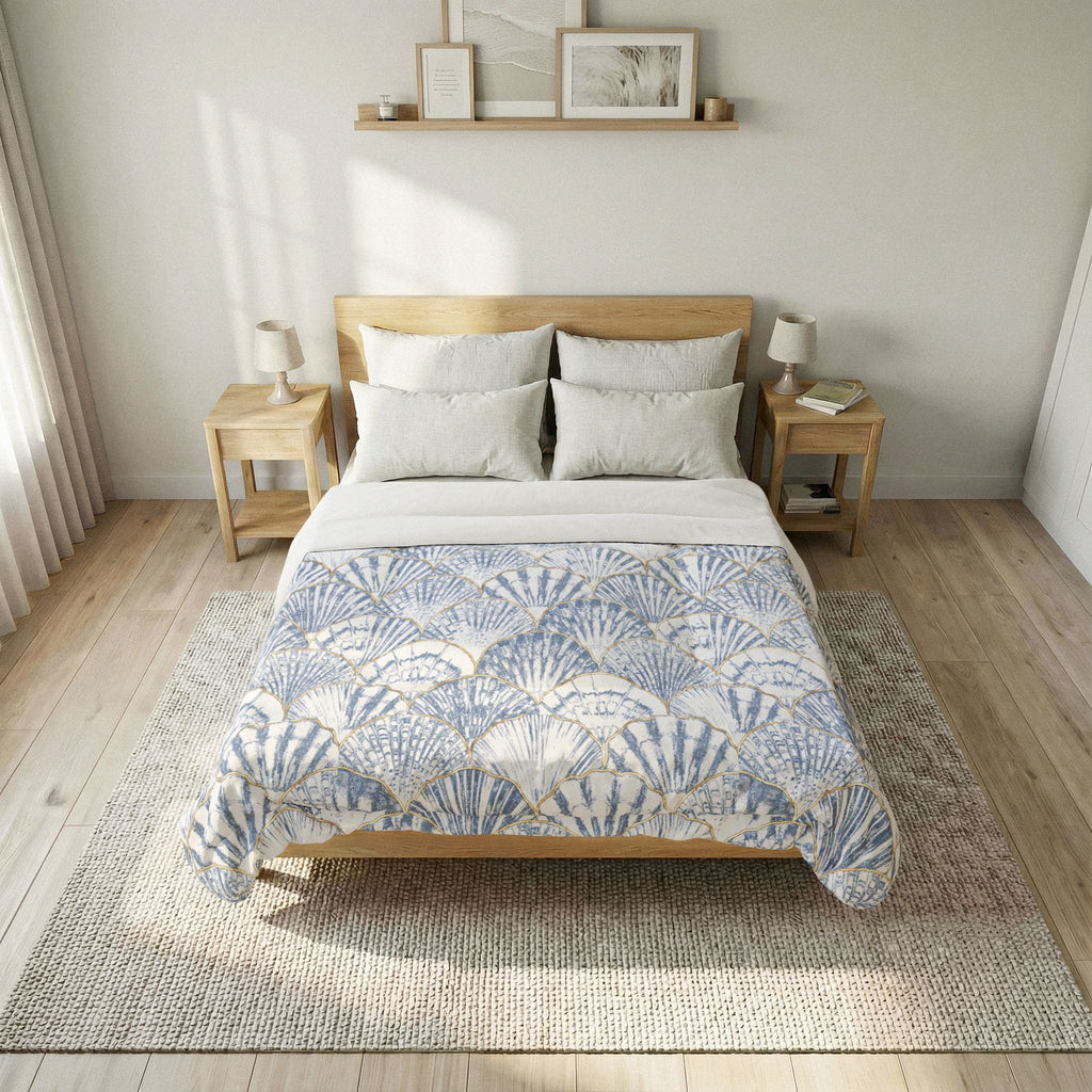 Blue Seashell Pattern Cotton Comforter