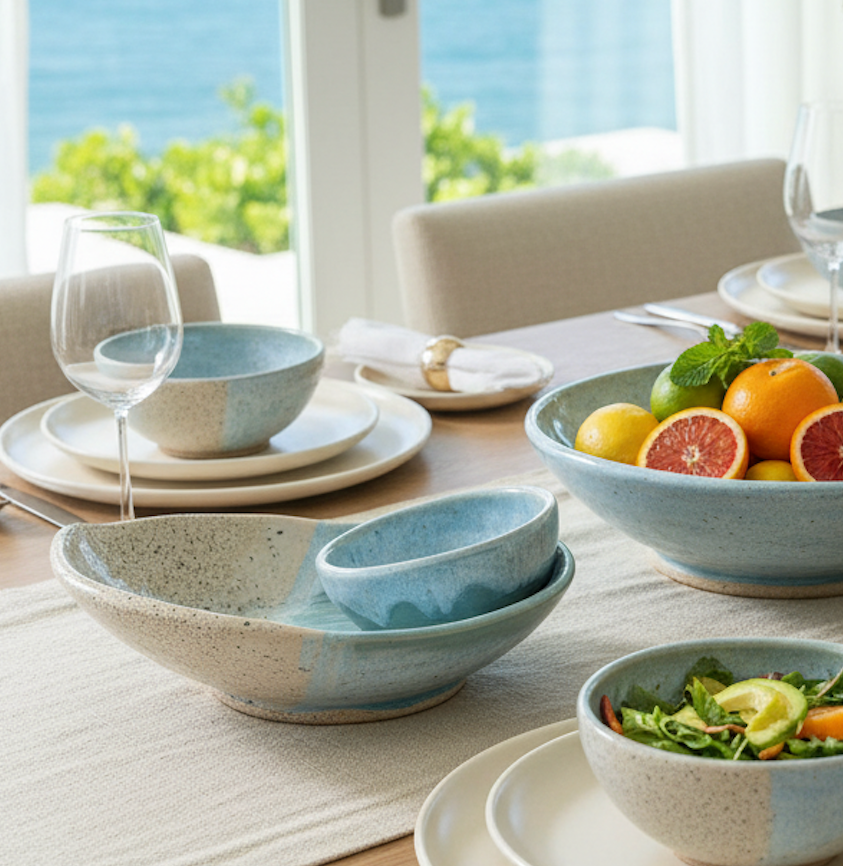 Handmade Coastal Swirly Serving Bowls