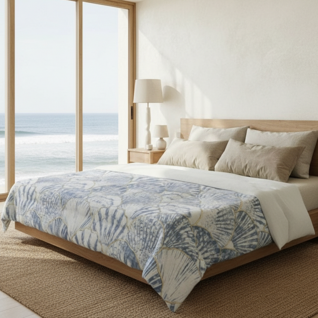 Blue Seashell Pattern Cotton Comforter
