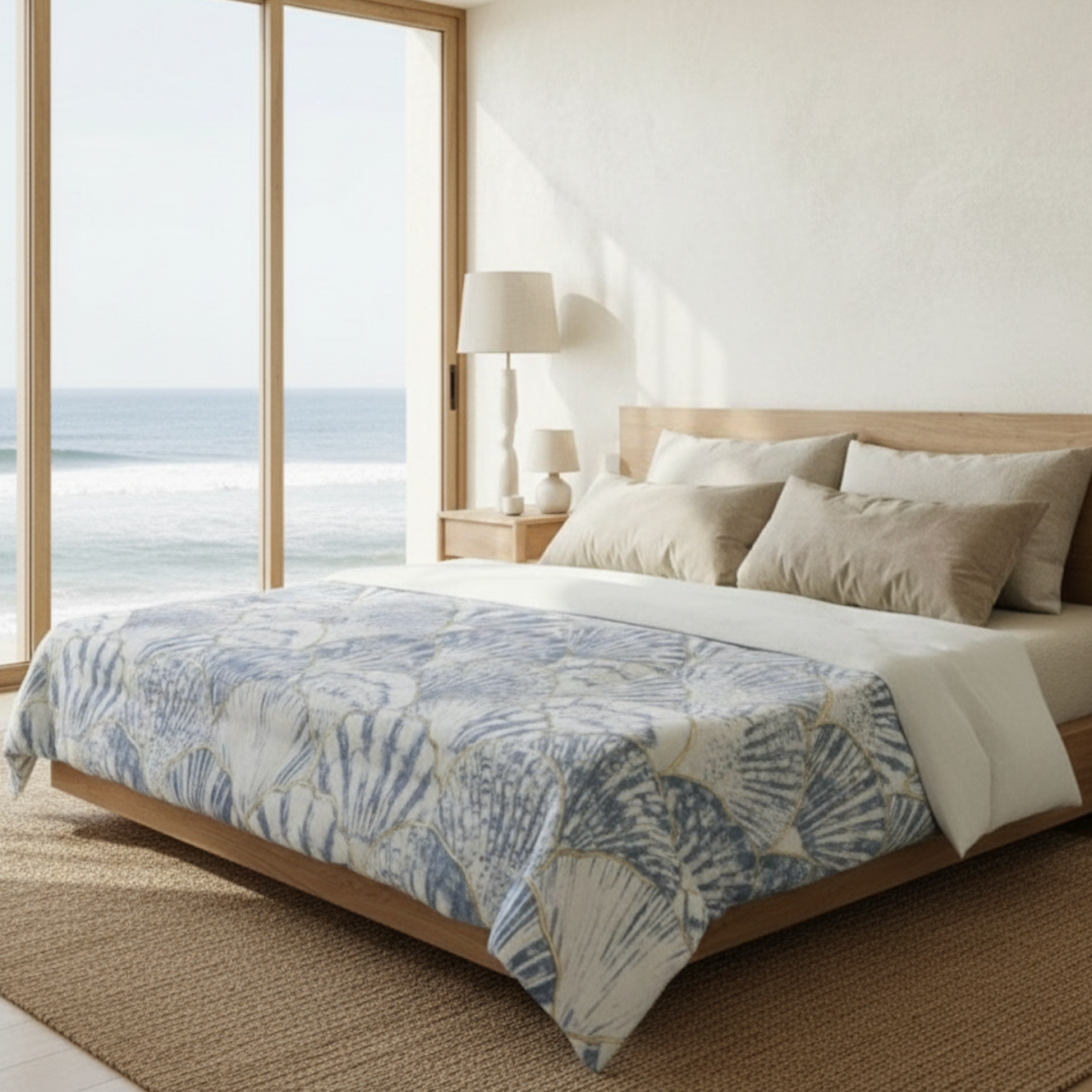 Blue Seashell Pattern Cotton Comforter