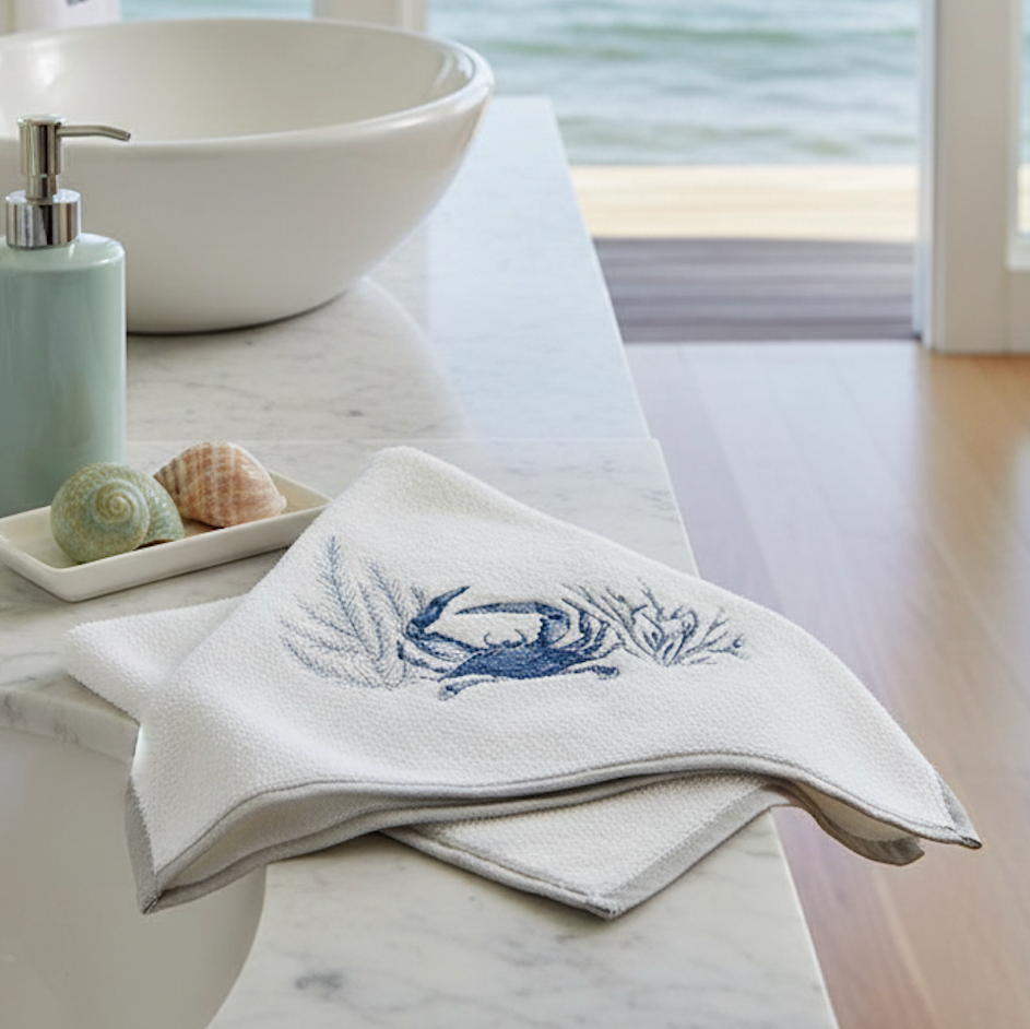 Blue Crab Terrycloth Guest Hand Towel