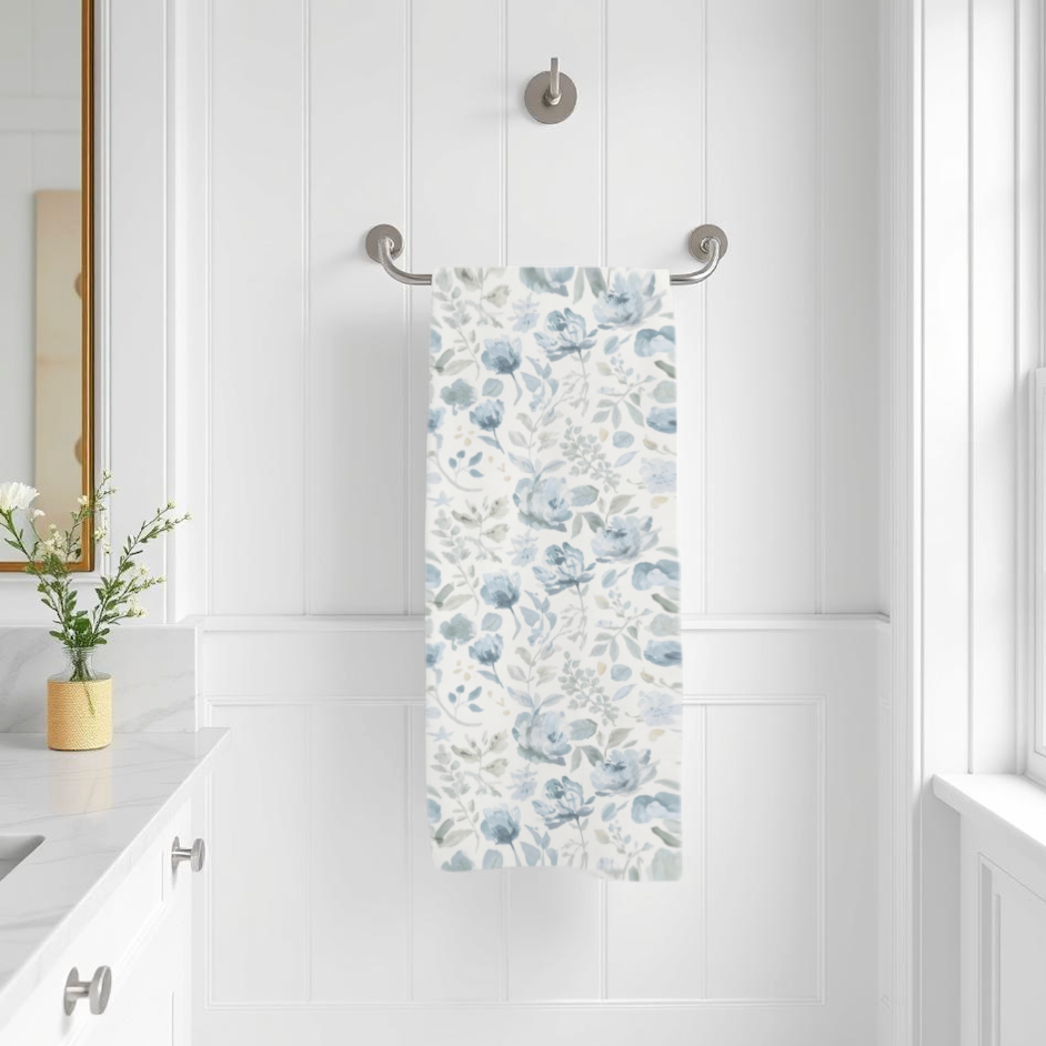 Blue Floral Cotton Bath Towel